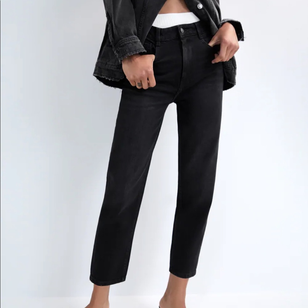 Zara Black High Rise Straight Leg Jeans, 4